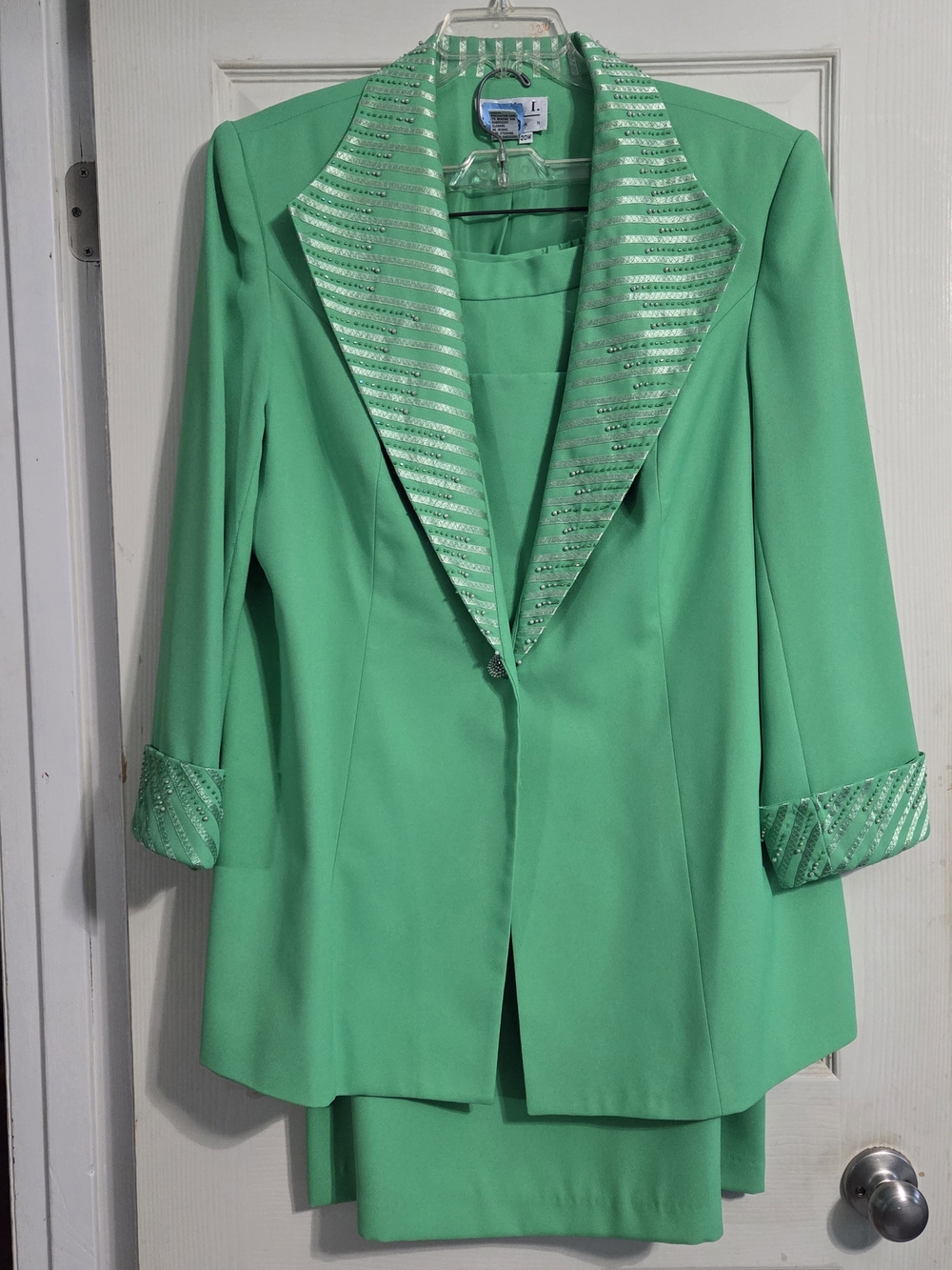 GMI Woman Mint Green Skirt Suit Rhinestone Accent Church Mother's Day Sz 20W
